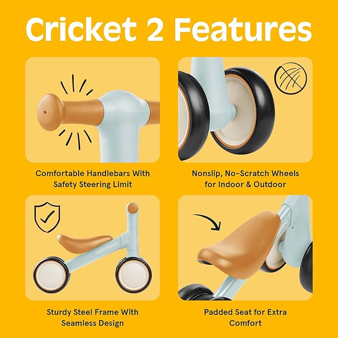 Retrospec Cricket 2 Baby Walker Balance Bike with 4 Wheels for Ages 12-24 Months - First Birthday Gift Toddler Bicycle Toy for 1 Year Old’s - Ride On Toys for Boys & Girls