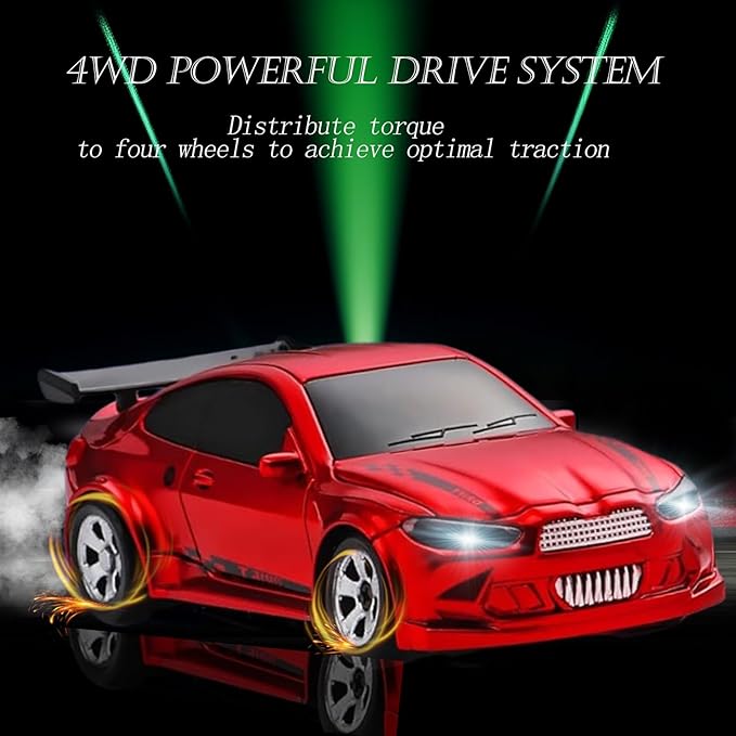 RC Drift Car, 1/64 Scale Mini Drift Cars, 2.4GHz Adjustable Throttle High Speed Remote Control Car, RTR 4WD Fast RC Cars with Lights, Hobby Race Vehicle Toy Birthday Gift for Kids, Boys, Girls, Adults