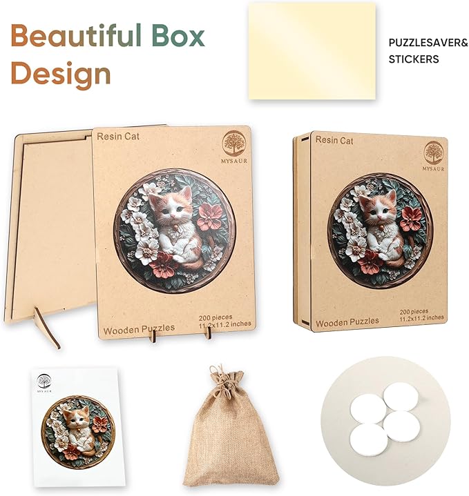 Wooden Puzzles for Adults, 3D Vision Effects Resin Cat Wooden Jigsaw Puzzles 500pcs, 16.5x16.5in, Unique Shape Adult Puzzles, Wood Puzzles Creative Gift for Adults and Kids Home Decor