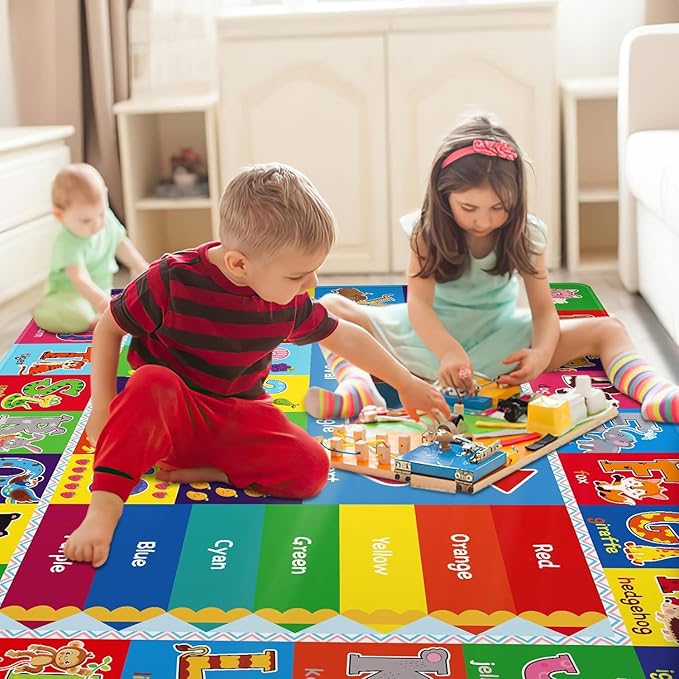 Kids Play Rug for Playroom, ABC Educational Area Rug, Toddler Baby Play Mat, Alphabet Animal Soft Non-Slip Kids Rug Carpet for Boy Girl Bedroom (47.2X31.5 INCH Blue)