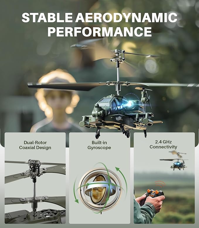 SYMA RC Helicopters, S51H Remote Control Helicopter 2.4GHz Military Army Toys for Boys Girls Kids with Altitude Hold, One Key Take Off/Landing, LED Light, Low Battery Reminder