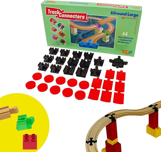 Plastic Track Connectors for Wooden Train Set - 33 Compatible Train Connectors for Duplo & Brio Train Set - Toy2 Track Connectors Spare Parts for Wooden Train Track Set - Allround Larg