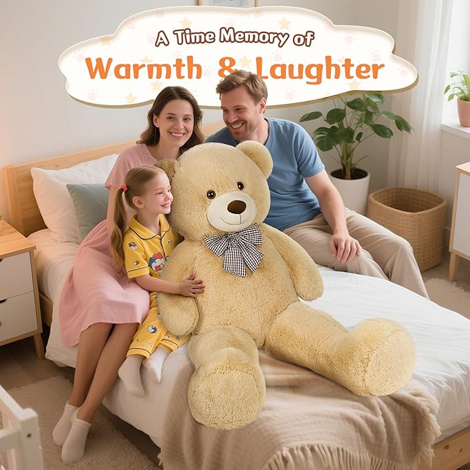 MorisMos Bow Tie Giant Teddy Bear, 55inch Large Big Teddy Bear Plush, Lifesize Stuffed Animals for Girlfriend, Boyfriend, Brown