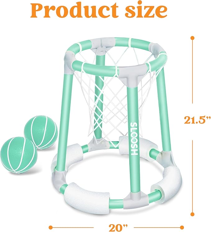 Sloosh Pool Basketball Hoop Toys, Floating Basketball Pool Game, Swimming Floats Toys with Balls Pump, Summer Outdoor Water Play Toy for Kids and Adults (Green)