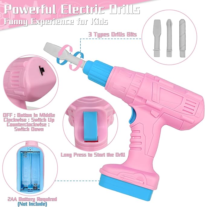 Kids Tool Set 55Pcs Tool Box Toddler Tool Kit for Girls Play Tools Toy with Tool Belt Electronic Toy Drill Safety Vest Pretend Play Construction Toy for Girls Boys Ages 3 4 5 6 7 Years Old