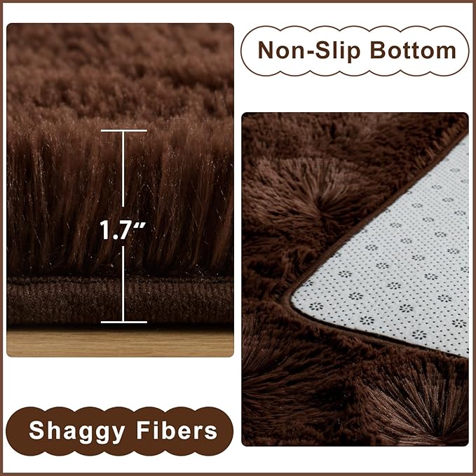 Ompaa Brown 8x10 Feet Large Area Rugs Fluffy Living Room Carpet, Wall to Wall Big Shag Coffee Rug for Bedroom Kids Playroom Classroom Nursery Home Office Decor