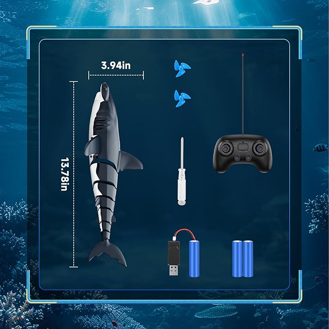 Remote Control Shark Toys High Simulation, Summer Water Toys for Kids, Ideal Gifts for Boys Ages 6+, Party Fun Games for Pool & Bath (Gray)