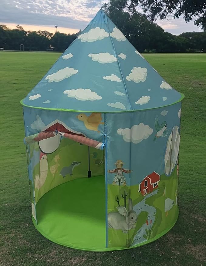 Playhouse for Boy Girl - Play Tent for Kids Toddlers, Pop Up Montessori Creative Sensory Portable Toy Gift, Indoor Outdoor Airfort Bed Fort Party Room Animal Farmer Llama Cow Pig Duck (Farm Barnyard)
