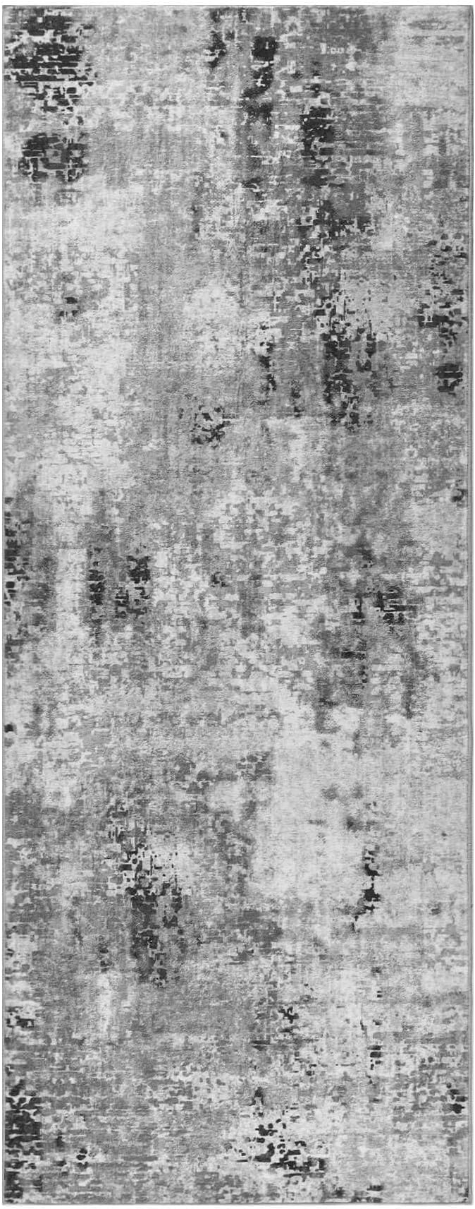 Runner Rug for Hallways Kitchen Runner Rug Non Slip 2'6''x8' Washable Grey Long Runner Rugs with Rubber Backing Soft Abstract Carpet Runner for Entryway, Kitchen, Bedroom, Bathroom