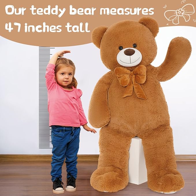 Tezituor 47 Inch Giant Teddy Bear, Soft Big Stuffed Animal Life Size 4 Feet Plush Bear Toy Valentine's Christmas Birthday Gift for Girlfriend Kids,Dark Brown