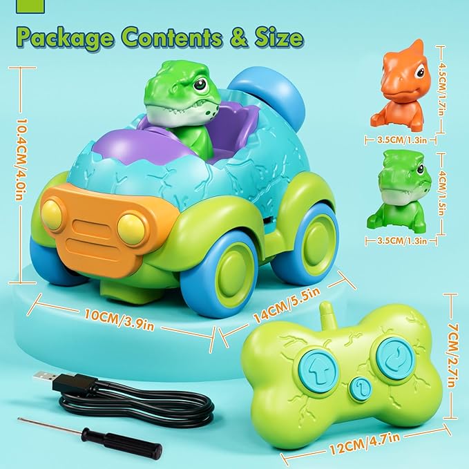 Lehoo Castle Remote Control Car for Toddlers, Rechargeable RC Cars for Toddler Toys 2-3, Dinosaur Toys for Ages 2-4 with Lights & Music, 2 3 4 Year Old Boy Toys