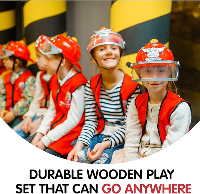 Leo & Friends Fire Truck Play Set - Wooden Kids Toy for 3-Year-Olds and Older - 3-Piece Educational Toy for Kids - Durable Wooden Toy Train Set for Toddles - Christmas Birthday Gifts