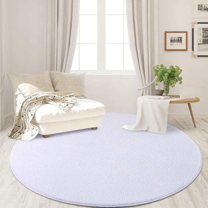 FlyDOIT Round Area Rugs for Bedroom Living Room, 4x4 White Super Soft Comfy Thickened Memory-Foam Indoor Circle Carpets, Modern Aesthetic Minimalist Carpet for Boys Girls Adults Nursery Home Décor