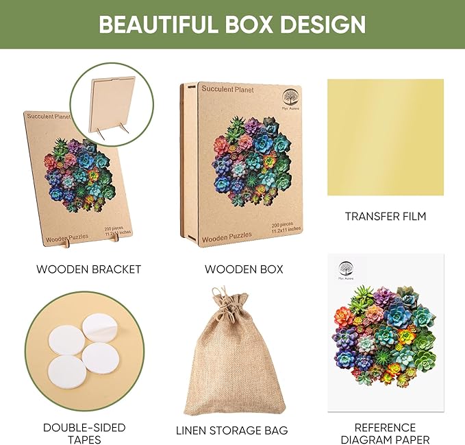 Succulent Wooden Puzzles for Adults, 500 Piece Unique Shaped Wood Jigsaw Puzzles for Adults and Kids, Fun Challenging Puzzles Family Game Gift, Medium 16.9'' x 16.5''