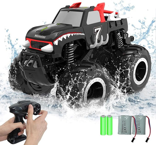 1/16 Remote Control Monster Truck : 4x4 Off Road Waterproof Rc Jeep Combines Amphibious and All Terrain Traversal, Birthday Gift for Boys & Girl Ages 6-12 (Red Pickup)