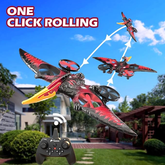jaming Pterodactyl Dinosaur Toys Drone for Kids and Adults Easy to Fly Dragon Remote Controlled Aircraft for Beginners Hobby RC Plane Toys Birthday Gifts for Boys