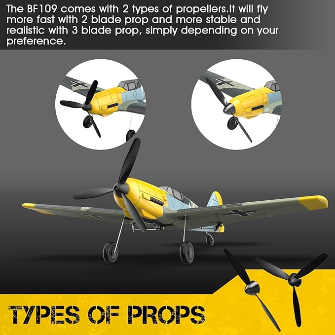 VOLANTEXRC RC Plane for Beginners, 4CH WWII RC Airplane BF-109 with Aileron, 2.4Ghz Remote Control Plane with Xpilot Self Righting&One Key Aerobatic, Gifts for Adults (761-11 RTF)