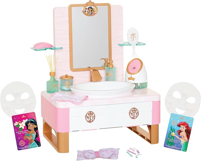 Disney Princess Style Collection Girls Deluxe Day Spa with Realistic Steamer, Play Skincare Essentials & Real Running Water, 20+ Pieces