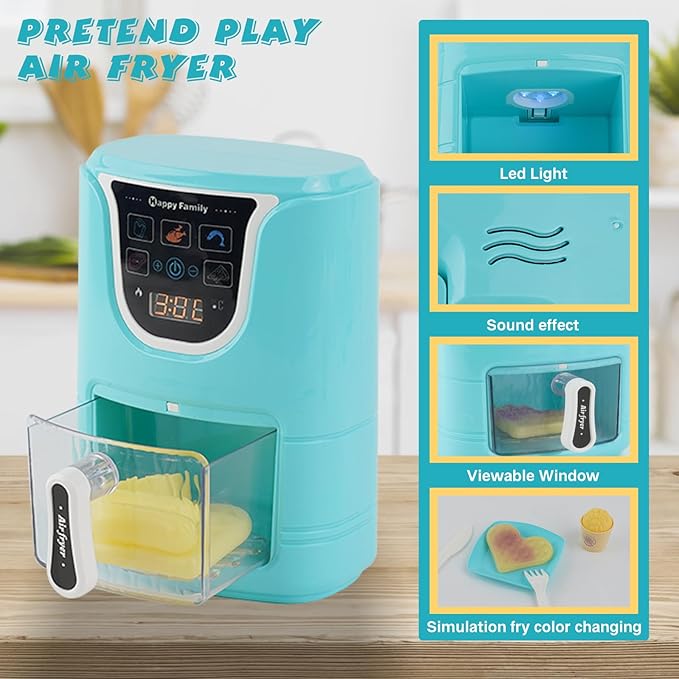Toy Air Fryer and Coffee Maker Kids Play Kitchen Playset Accessories, Pretend Play Kitchen Toy ,Coffee Shop, Kitchen Toys for 3-8 Year Old Girls Boys Gifts