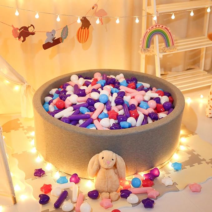 STARBOLO Ball Pit Balls Assorted Shapes for Toddlers - Macaron 200 Ball Pit Balls Crush Proof Plastic Toy Balls for Toddlers Ball Pits, Ball Pit Play Tent, Baby Pool Water Toys(Mixed 5 Colors)