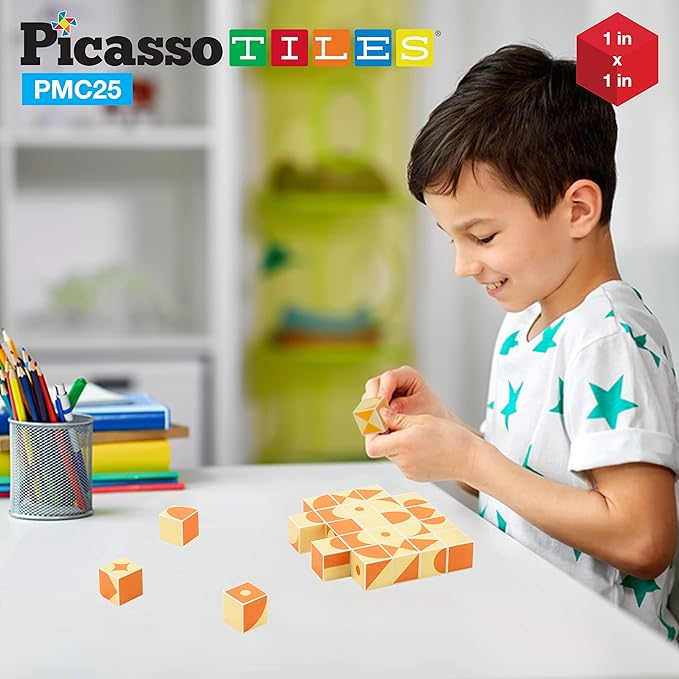 Picasso Cubes 25 Piece Magnetic Puzzle Game Magic Cube Puzzles Brain Teaser Set Kids Toy Magnet Pattern Block Matching Toys with Free Ideabook 150+ Inspirations Included STEM Learning Early Education