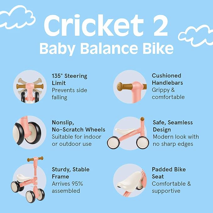 Retrospec Cricket 2 Baby Walker Balance Bike with 4 Wheels for Ages 12-24 Months - First Birthday Gift Toddler Bicycle Toy for 1 Year Old’s - Ride On Toys for Boys & Girls