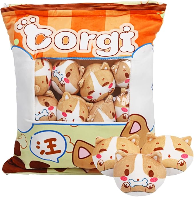 ARELUX Cute Corgi Plush Pudding Pillow:Snack Pillow Toys Bag Removable Stuffed Animal 8Pcs Sets Creative Plush,Soft Dog Puppy Plushie Throw Pillow,Dolls Friends Family Member