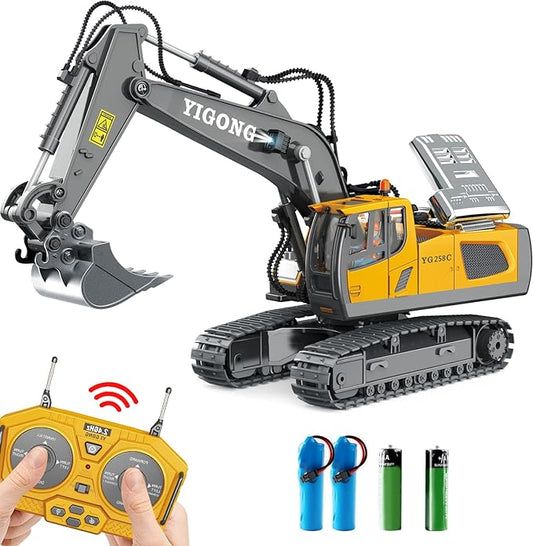 Dwi Dowellin Remote Control Excavator Toys for Boys,Construction Rc Excavators for Kids Age 4-7 8 9 10 Year Old,Ideal Toys,Batteries Included(Yellow)