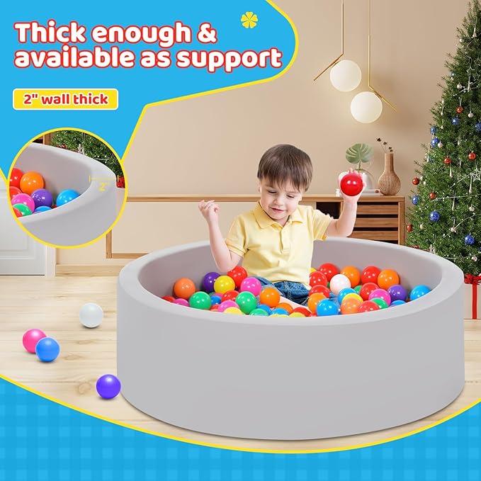 Foam Ball Pit for Toddlers with 100 Balls, Large Baby Ball Pit for Babies with Soft Memory Sponge, Indoor Outdoor Baby Playpen, Kids Play Ball Pool