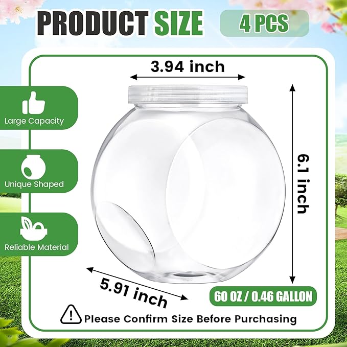 4 Pcs Plastic Candy Jar with Lid for Candy Buffet Large Storage Jar Clear Food Storage Canisters Kitchen Countertop Container for Cookies Beans Snacks Indoor Outdoor Wedding(60 oz)