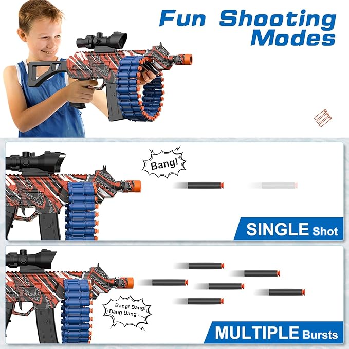 Electric Automatic Toy, JakMean Toy with 30 Dart Clips and 100 Foam Darts, Outdoor Shooting Games Toys for 6-12 Year Old Boys & Girls Adults, Presents for Birthday Xmas, Black-Red