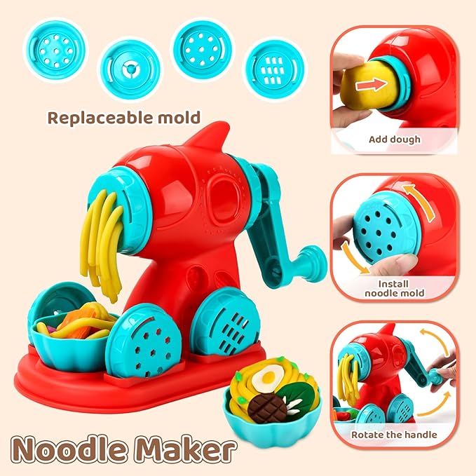 75 PCS 4 in 1 Dough Sets for Kids Ages 3-4-8, Art Crafts Dough Tools Kit, Ice Cream Playset Noodle Hamburger Maker Machine Dessert Rack, Kitchen Creations Food Play Toys Toddlers Boys Girls