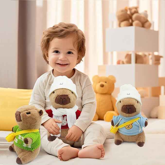 Capybara Plush with 11 Pcs Costume and Accessories,Capybara Plush Dress Up Toy,Adorable Capybara Gifts for Boys and Girls, Birthday Gift