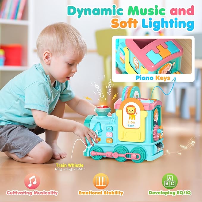 Hot Bee Montessori Toys,Learning Boy Toys,Toys for Ages18Months+,24-in-1 Multi Musical Train withTalking Flash Cards,Crawling,Learning , Motor Skills