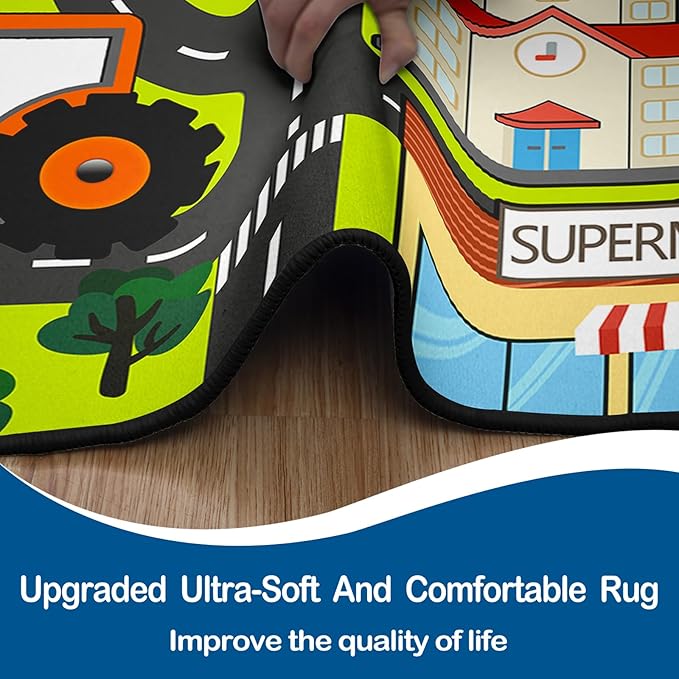 Kids Carpet Playmat Rug - Car Carpet for Kids 4.5x6 Feet, Large Educational Play Mat Town Traffic Road Map Rug City Life Car Mat for Kids Toy for Bedroom Classroom Nursery Room