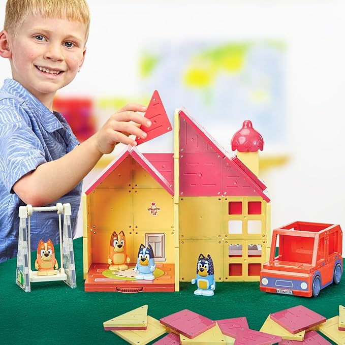 Tile Town Bluey Heeler Home Magnetic Tiles Playset – 46-Piece STEM Building Set, Includes Magnetic Bluey & Bingo Figures, Action Tiles, Creative Construction Toy for Kids Ages 3+ Amazon Exclusive