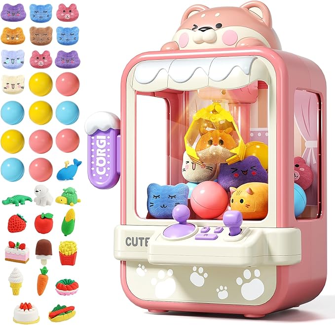 Claw Machine for Kids, Mini Vending Machine with Music, Prize Dispenser Toys for Girls and Boys, Electronic Claw Game Machine for Party Birthdays, Includes 35 Mini Toys (Small)