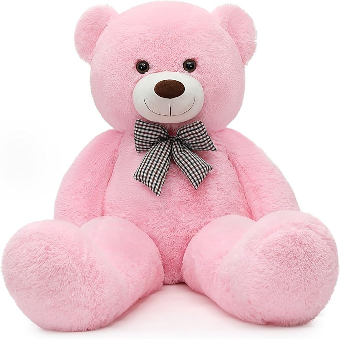 MorisMos Bow Tie Giant Teddy Bear 4 Feet, 47inch Big Teddy Bear Stuffed Animal Plush for Girlfriend, Boyfriend, Pink