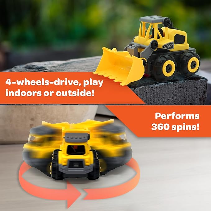 3-in-1 Build N Drive RC Truck - Take Apart Toy Building Kit for Boys - 20pc STEM Set, Car Building Toys for Kids 3-6 - Front Loader, Bulldozer and Plow Trucks