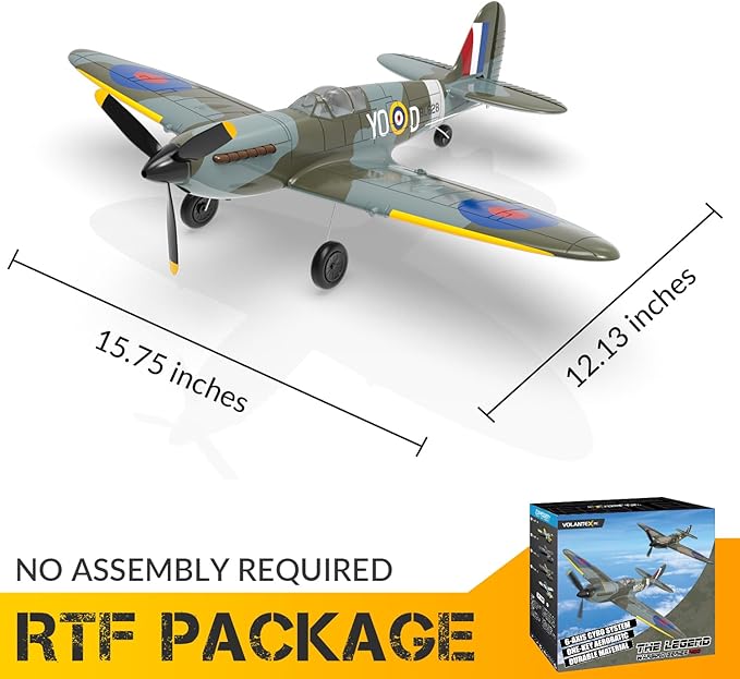 VOLANTEXRC RC Plane, 4 Channel Remote Control Airplane Fighter Spitfire RTF with Aileron, Gyro, Aerobatics & 3 Modes Easy to Fly, Hobby Radio Controlled Aircraft for Beginners, Kids & Adults (Blue)