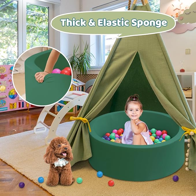 Baby Ball Pit 35.4" Soft Round Memory Foam Ball Pits NOT Included Balls Indoor Outdoor Playpen for Babies Toddlers Kids Great Gift for Girls Boys, Dark Green