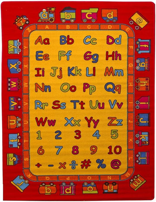 Mybecca Kids Children Educational ABC Fun Alphabet Train Area Rug 5' x 7' Children Area Rug for Playroom & Nursery - Non Skid Gel Backing (59" x 82")