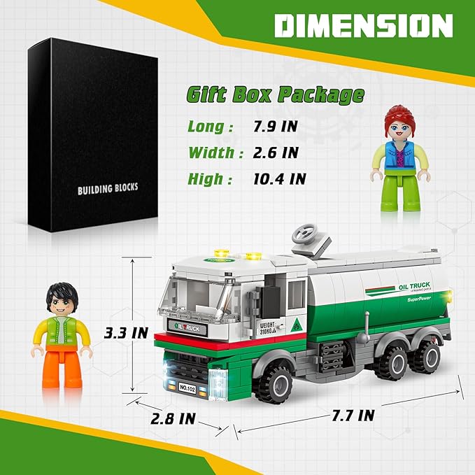 INRATELL City Tanker Truck Building Set,331 Pcs Deliver The Filled Oil Truck to Gas Station, Fun Transport Bricks Toy Birthday, Holiday Ideal Gift for Kids, Boys, and Girls Ages 6+