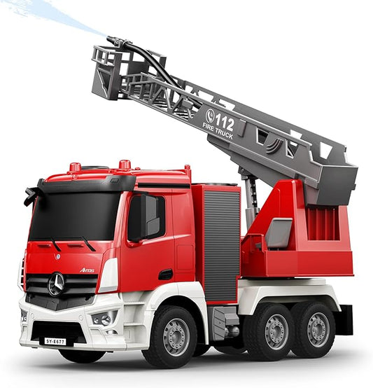 Fire Truck, Remote Control Water Sprinkler Fire Truck, Full-Direction Rapid Rescue - 1:26 Scale RC Firetruck Toys for Ages 3 and Up