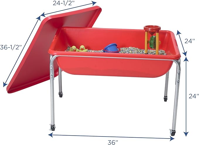 Children's Factory 24" Large Sensory Table, Sandbox with Lid, Water Table for Kids, Red