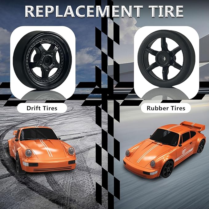 RC Drift Car 1:24 Remote Control Car 4WD 15KM/H High Speed Racing Sport Car with LED Lights RC Cars Toy Cars for Kids Boys Girls Adults Gifts Birthday Christmas Rechargeable Batteries