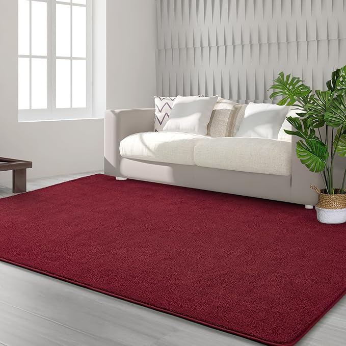 FlyDOIT Area Rugs for Bedroom Living Room, 6x9 Rose Red Super Soft Comfy Thickened Memory-Foam Indoor Carpets, Modern Aesthetic Minimalist Carpet for Boys Girls Adults Apartment Nursery Home Décor