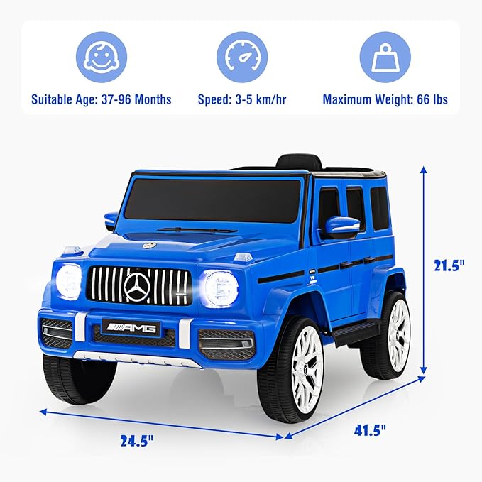 OLAKIDS 12V Kids Ride On Car, Licensed Mercedes Benz G63 Electric Vehicle with Remote Control, Double Open Doors, Music, Bluetooth, 2 Speeds, Wheels Suspension, Battery Powered Driving Toy (Navy)