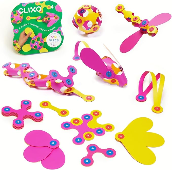 Clixo Itsy Magnetic Toy for Kids - Flexible, Durable, Imagination-Boosting Magnet Building Toy. Educational Multi-Sensory STEM Experience. Great as a Travel Game. Ages 4-99. 18 Piece Pack