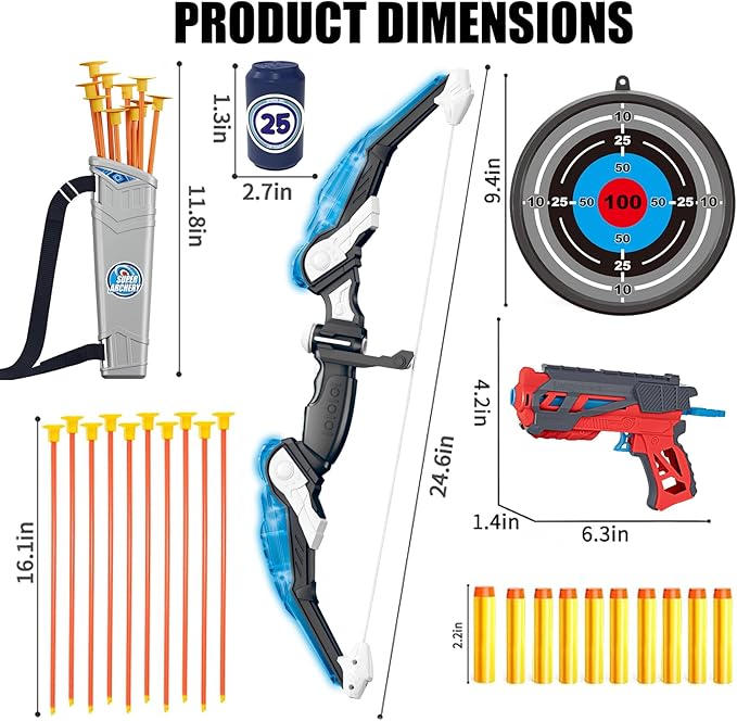 Doloowee Kids Bow and Arrow Set,Archery Toy Set with Light-up LED,10 Suction Cup Arrows,Foam Dart Shooting Toy,Target and Quiver,Indoor & Outdoor Toys Gifts for 3 4 5 6 7 8-12 Years Old Boys Girl